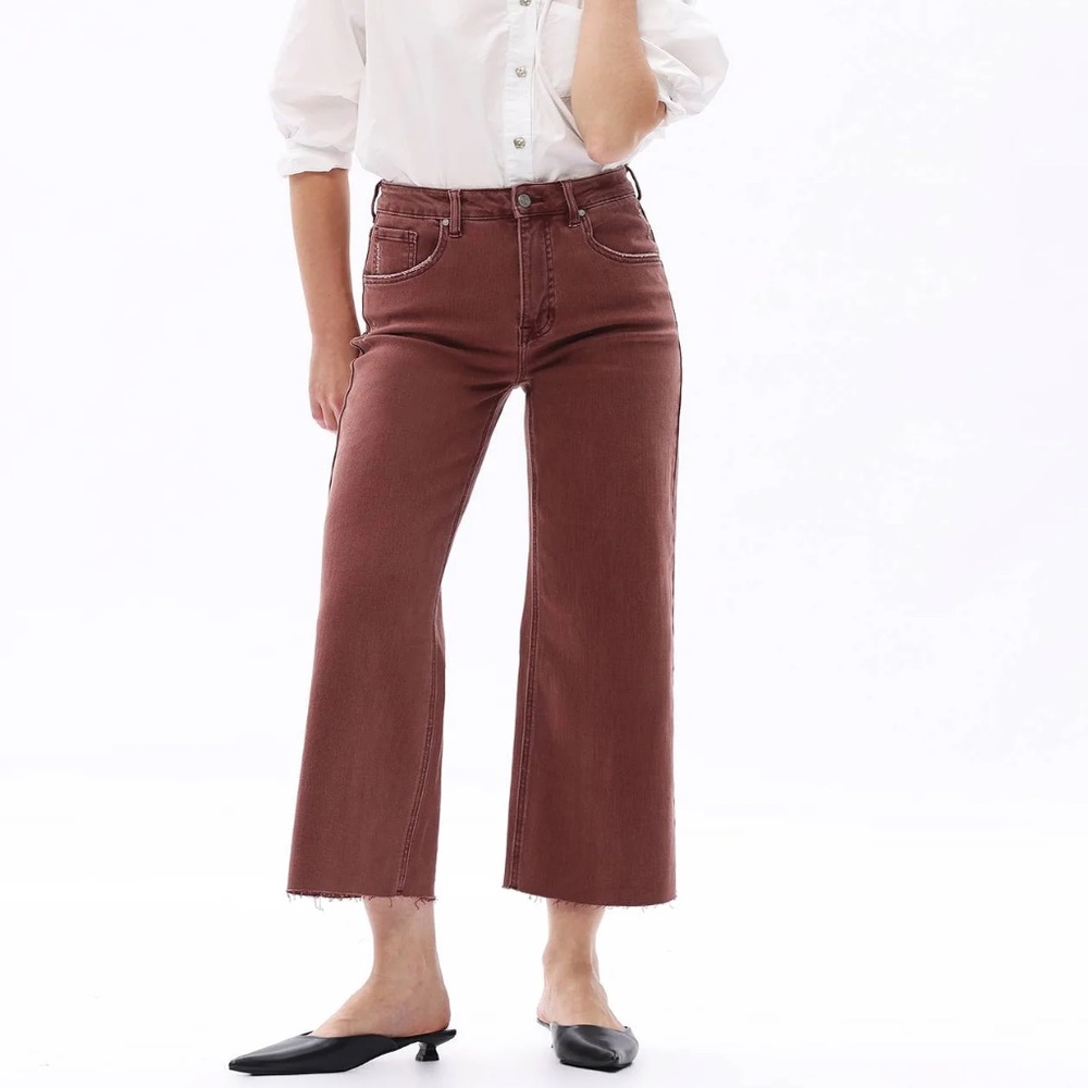 NWT BAYEAS High Rise Tummy Control Wide Legs Jeans in Cappuccino